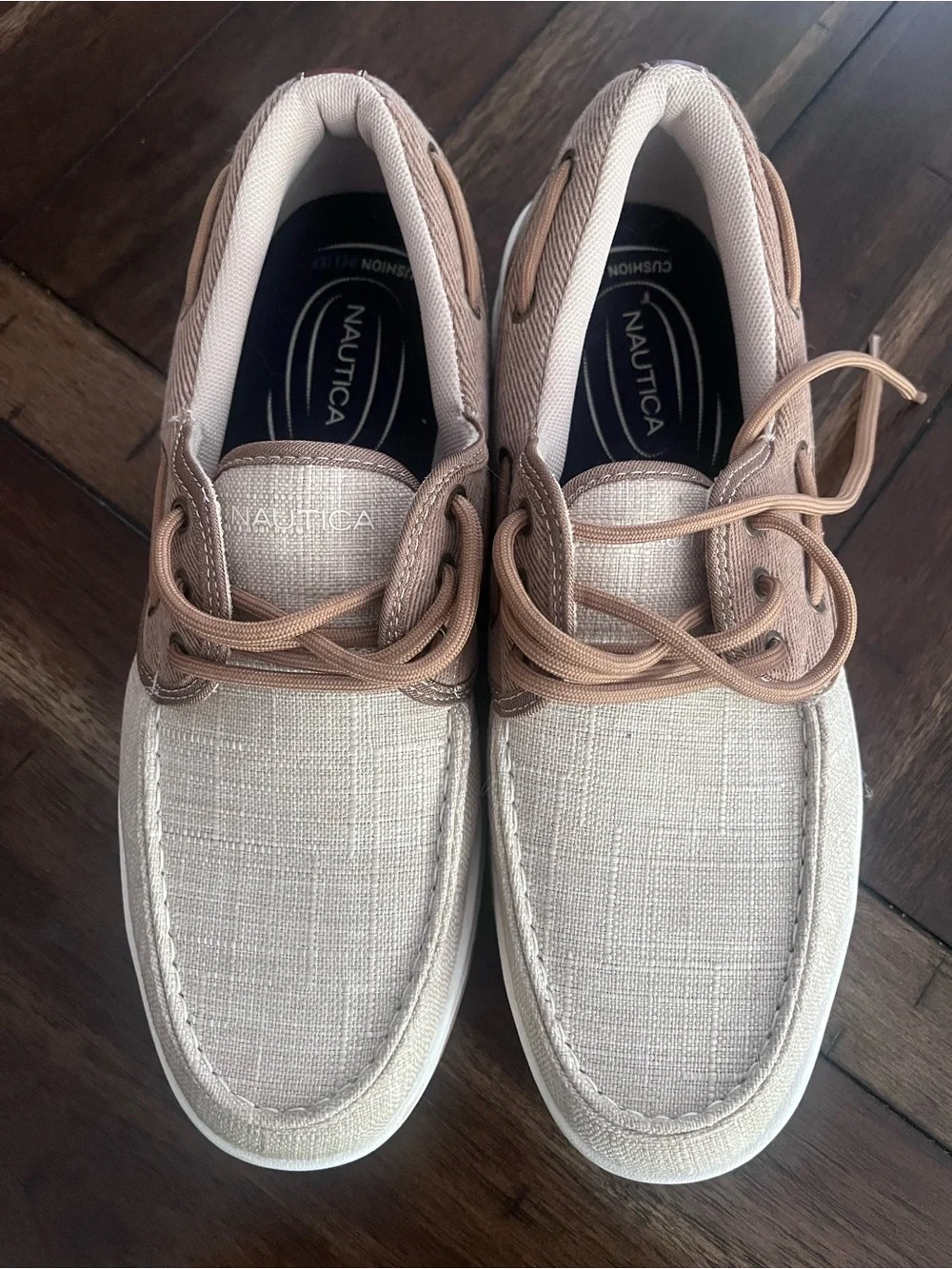 Nautica Men’s Canvas Boat Shoes in Beige and Brown
